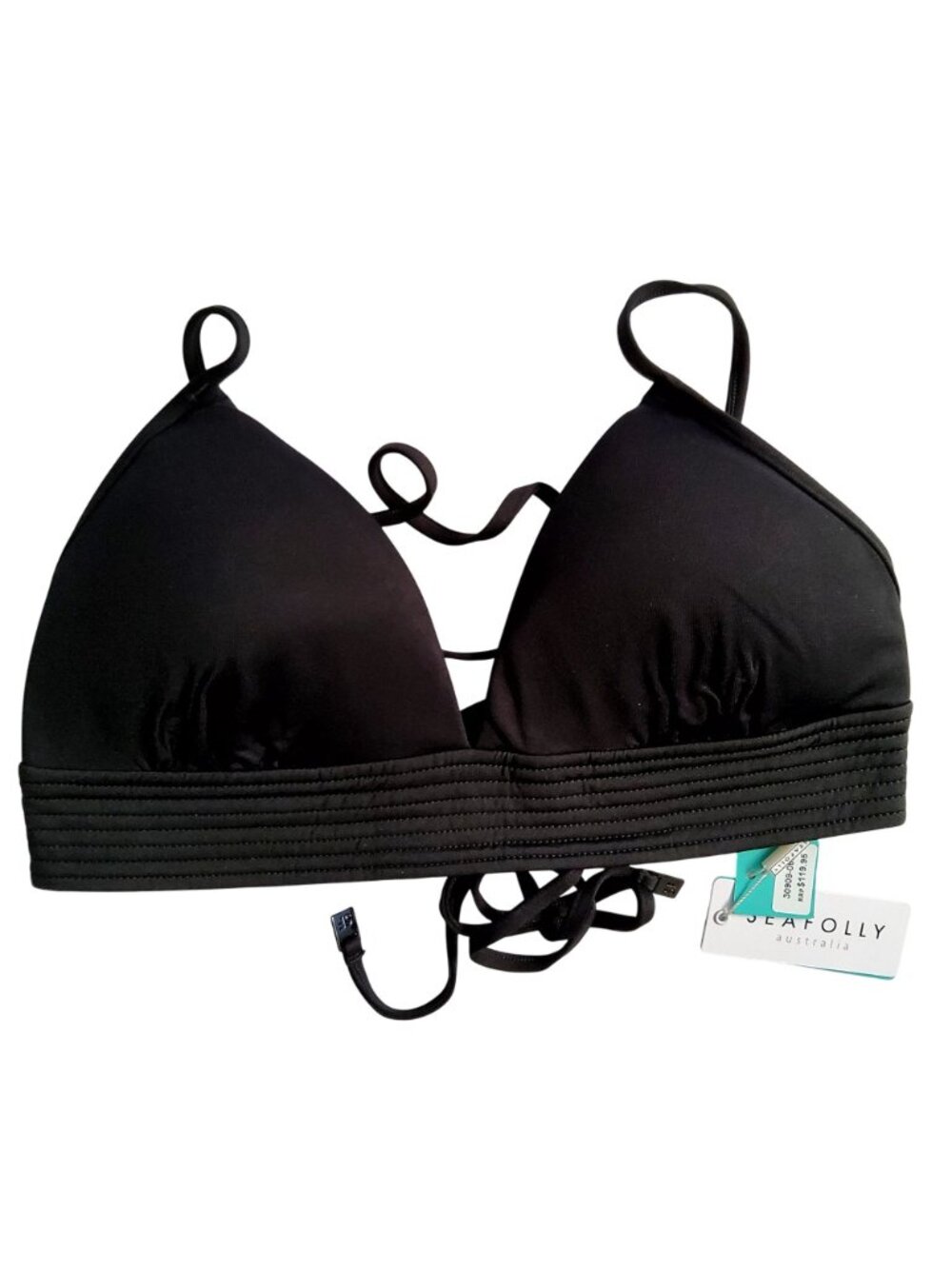 Seafolly Womens Black Triangle Bikini Top• Backb Tie Closure Size 14 With Tags - Picture 4 of 8